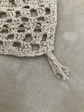 Small Lap Security Blanket Dementia ADHD Autism Handmade Crochet Upcycled Tan